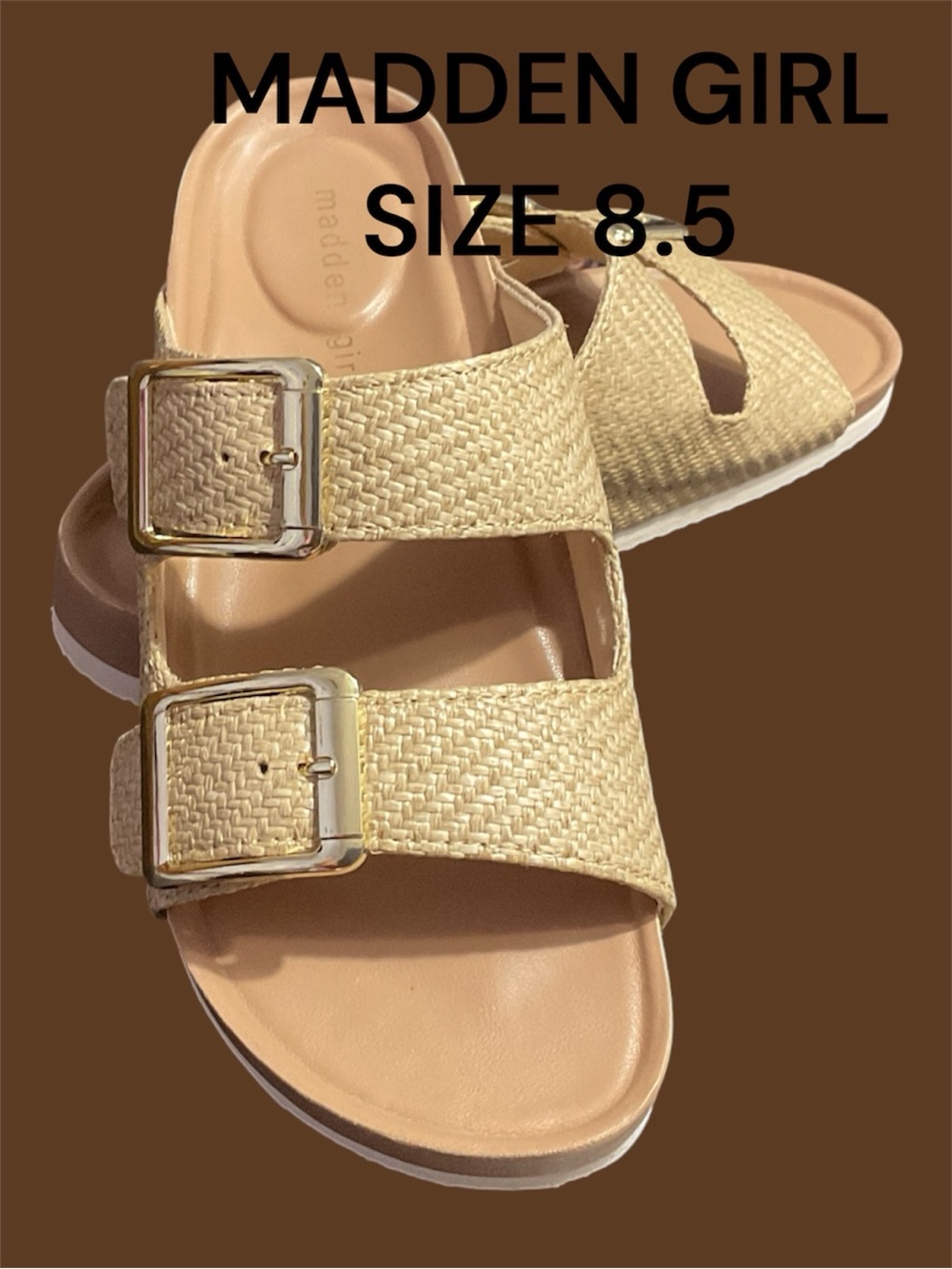 NIB MADDEN GIRL BY STEVE MADDEN STRAW-LIKE SLIDE ON SANDAL SIZE 8.5